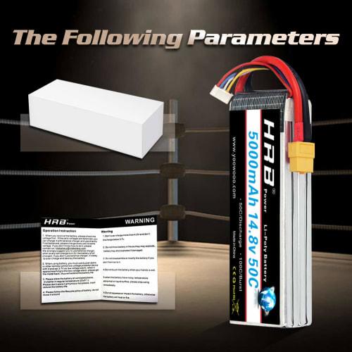 HRB 4S 14.8V 5000mAh 50C LiPo Battery with XT60 Connector (XT60-T) for RC Airplanes, RC Helicopters, RC Cars/Trucks, and RC Boats