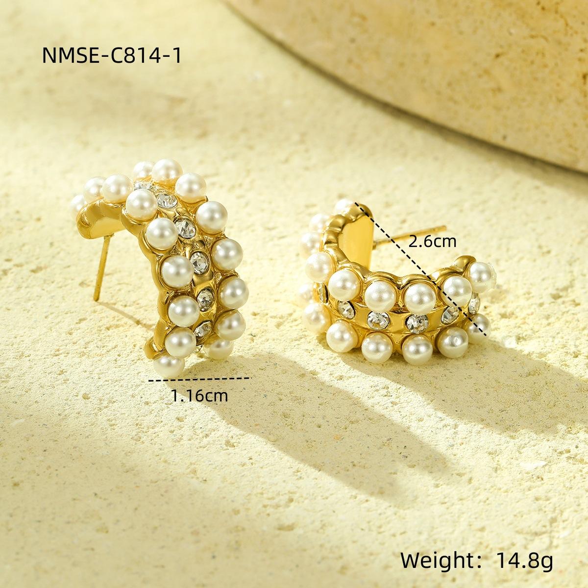GEMCHIC Women s C-Shape Titanium Steel Inlaid Pearl Zircon Fashion Earrings for Women Stainless Steel Stud Earrings