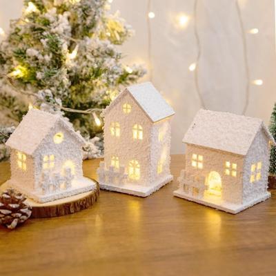 Case de sat de Crăciun iluminate cu LED Case de zăpadă de Crăciun Figurine de clădiri din lemn pentru satul de iarnă Decor pentru petrecerea de sărbători