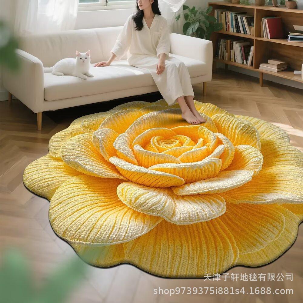 3D Flower Living Room Decoration Carpet Bedroom Bedside Carpet Bathroom Absorbent Mat