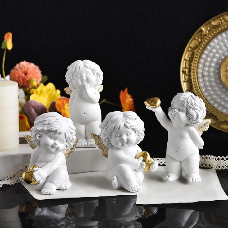 Embracing Heart Baby Angelic Figurine Resins Sweet Cherub Holding Heart Sculpture Statue Ornament for Home or Office