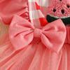 Sweet Baby Girl Fruit Flower Mesh Patchwork Dress with Lace Trim, Bowknot, Harem Skirt, and Hair Tie.