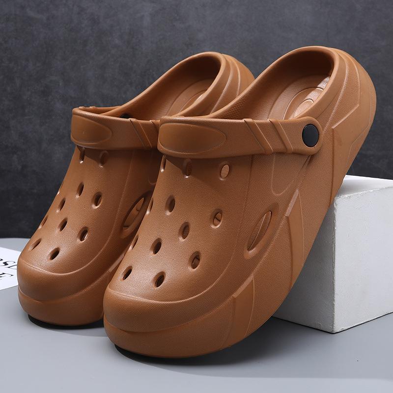 

Летние мужские туфли с дырочками, платформа, нескользящие, модные, дышащие сандалии, парные, повседневная одежда, пляжная сумка, шлепанцы для головы, женские 44-45 коричневый