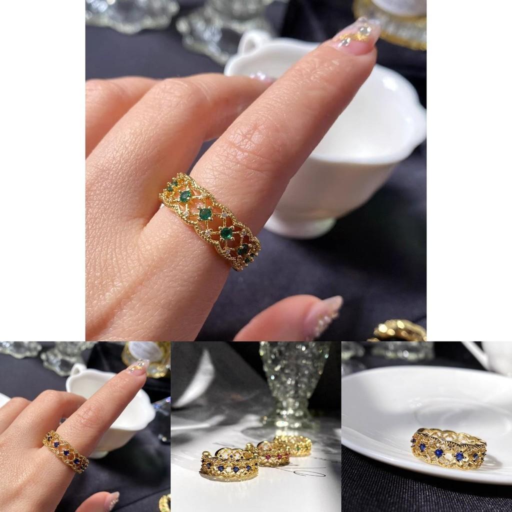Stunning French Grooved Gold Plated Ring For Women With Unique Design And Green Quartz