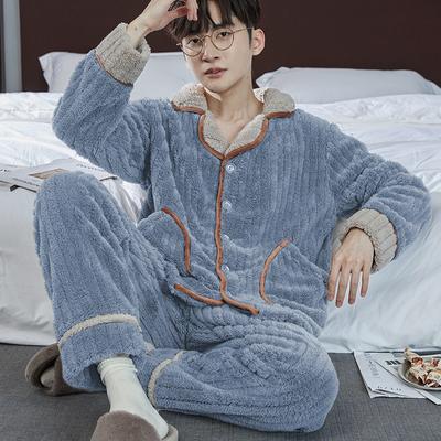 Men's Pajama Sets Winter Thickened Homewear for Men Coral Fleece Nightwear 2 Pieces Warm Sleepwear Men's Home Clothes