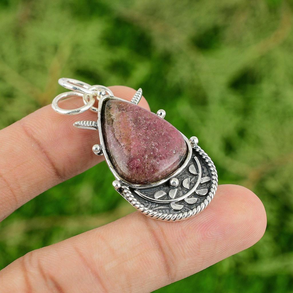 Daughters Day Deal Sterling Silver Rhodonite Gemstone Heart Chakra Wife Pendant
