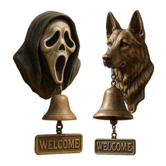 German Shepherd Welcome Bell Wall-Mounted Screaming Ghost Door Bell Retro Dog Door Bell with Welcome Sign for Front Porch Garden Door