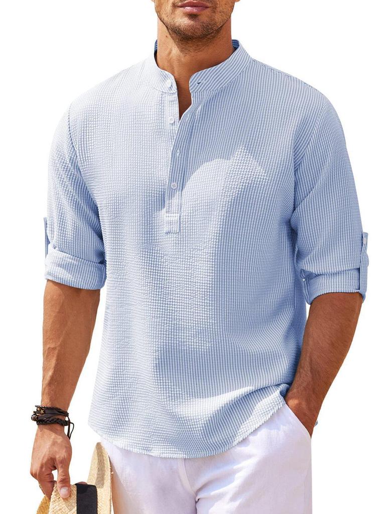 European and American Men's Long-Sleeve Stand-Up Collar Pineapple Check Shirt