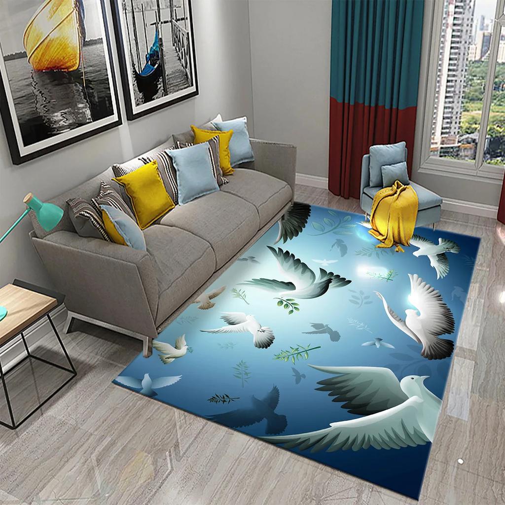 3D White Peace Pigeon Carpet Symbol of Peace Rugs for Bedroom Living Room Decor Floor Welcome Rugs Bathroom Door Non-Slip Rugs