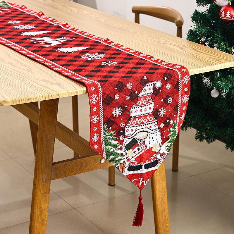 New kitchen table decoration props knitted fabric tassel Santa Claus table runner insulation mat cartoon tablecloth
