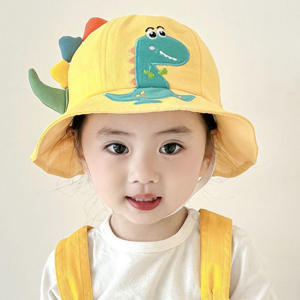 Wide Brim Kids Bucket Hat Cartoon Baby Sun Cap Cute Dinosaur Children Fisherman Hat  Girl