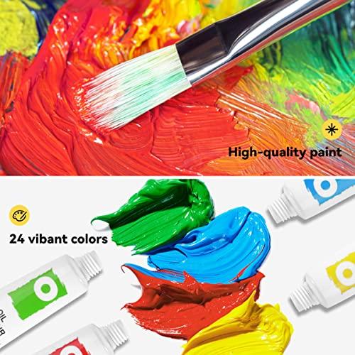 LIGHTWISH Oil Paints, Learning Oil Painting Set, 24 Colors x 12ml, Richly Pigmented Oil-Based Paints for Canvas Painting, Non-Toxic for Beginners, Stu