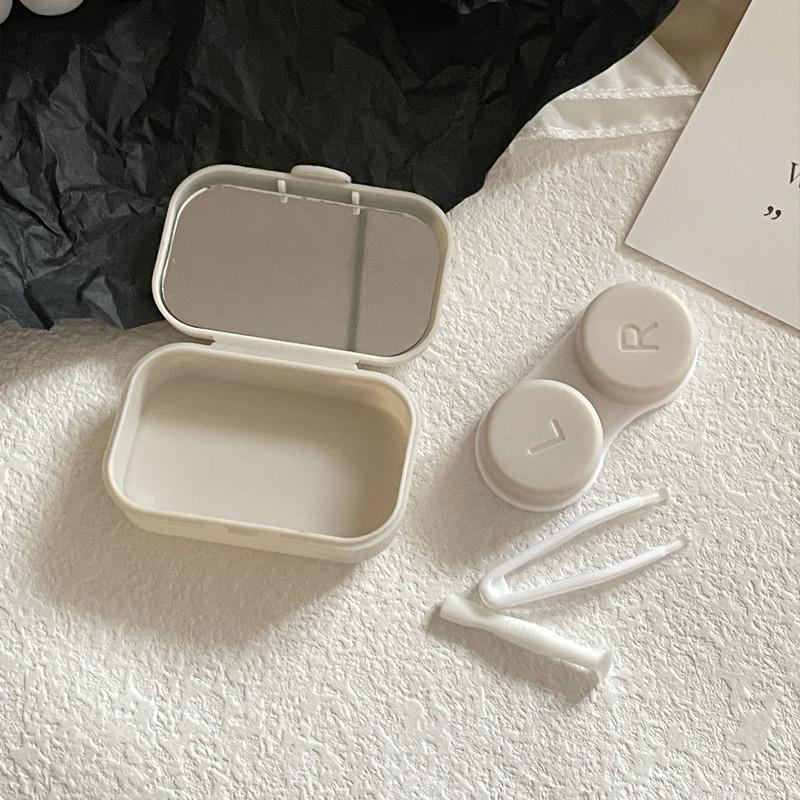 1 Stück Kontaktlinsenbehälter mit Buchstabendruck, Kontaktlinsen-Begleitbox, Beauty Eye Box, tragbare Kontaktlinsenbox mit Spiegelpinzette