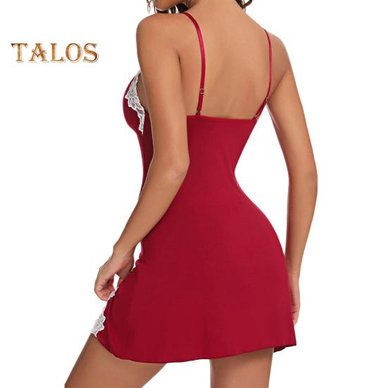 Lady Summer Nightdress Backless Deep V Neck Sleeveless Sleepwear Lace Trim Split Hem Spaghetti Strap Nightie Bedroom Honeymoon Wedding Night Slip