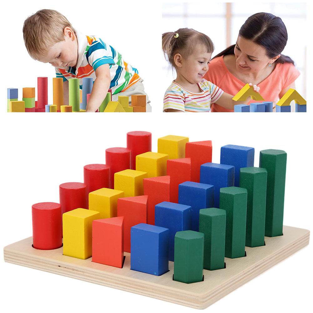 Wooden Baby Geometric Building Blocks Colorful Baby Blocks Game Educational Toy Gift
