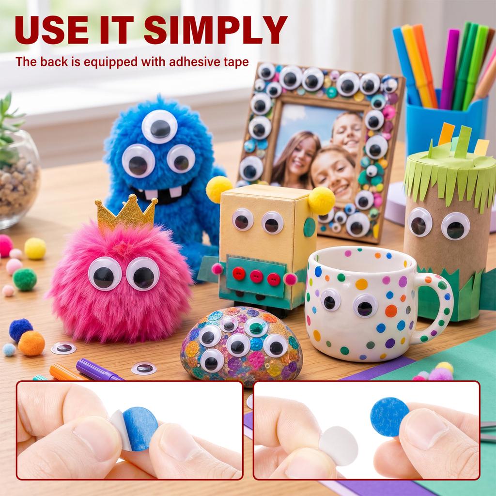 100-1700Pcs Self-Adhesive Googly Eyes Doll Eye Movable Simulation Cartoon Animal Eyeball DIY Kindergarten Children Craft Supplie