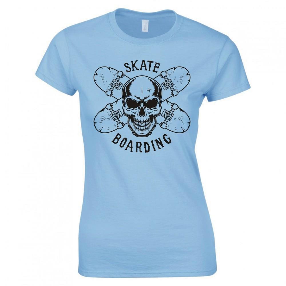 Skateboarding Skull And Cross Boards Ladies Skinny Fit TShirt S