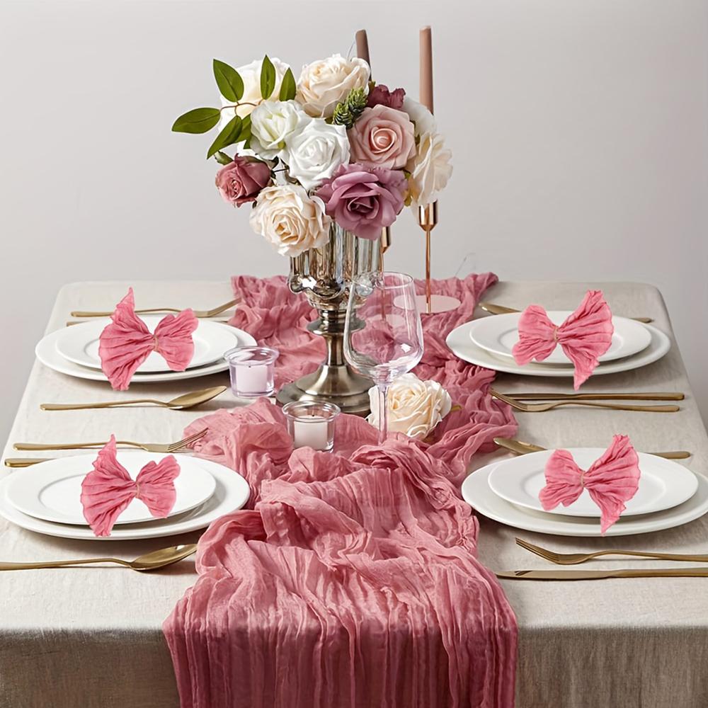 Sada stolního běhounu a ubrousků z gázy Boho Rustikální zmačkaná dekorace pro svatbu, narozeninovou oslavu, jídelní stůl