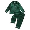 Kids Pajama Sets Contrast Color Trim Long Sleeve Lapel Neck Button-up Tops Long Pant Loungewear Set