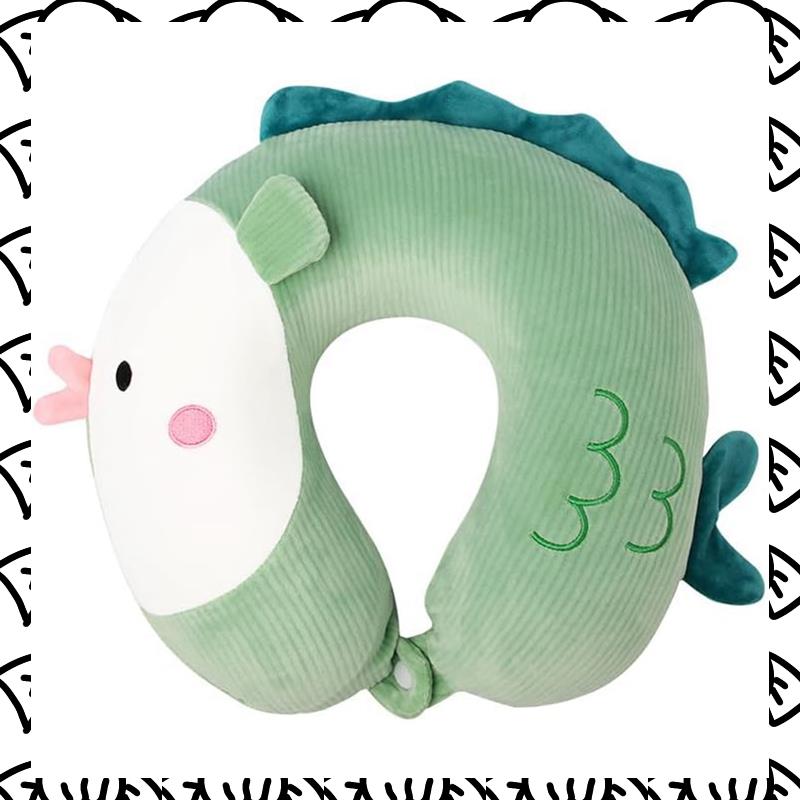 A71Z For Kids Travel Neck Pillow, Airplane Memory Foam Pillow For Children, Cute Cartoon Design зелёный