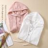 T-shirt Ricamata Jacquard in Cotone e Lino a Maniche Corte da Donna Estiva Sottile Traspirante con Cappuccio Taglia Larga Camicia in Lino