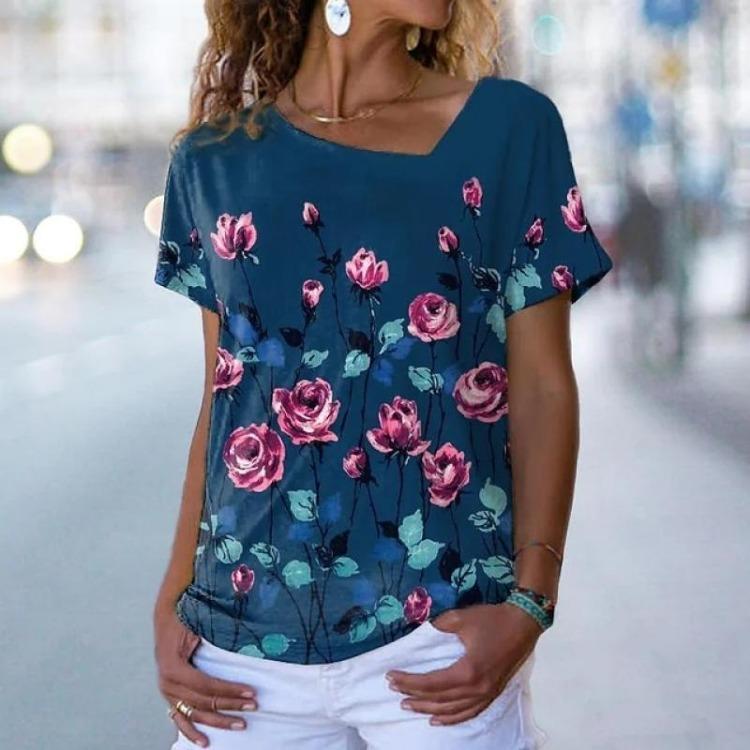 Bol Rahat Kadın V Yaka Kısa Kollu Tişört Nokta Küçük Baskılı Kazak Tarzı Harajuku Moda Üst Tişört Bayan