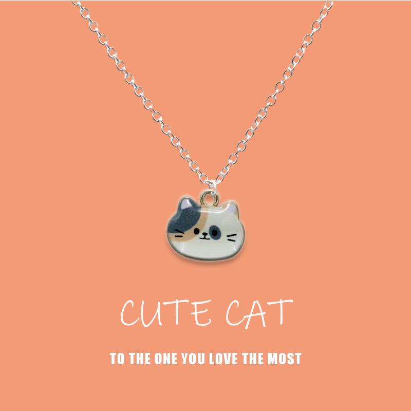 New Trendy Cute Enamel Cat Pendant Necklace For Women Exquisite Cartoon Kitten Metal Chain Choker Party Friendship Jewelry Gifts