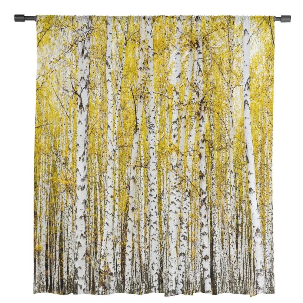 Pflanze Gelbbirke Baum Wald Transparente Vorhänge Wohnzimmerfenster Tüllvorhänge für Schlafzimmer Küche Heimdekoration Voile-Vorhänge