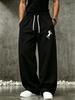 Casual Men Drawstring Waist Trousers, Wide Leg Sweatpants with Side Pockets for Leisure Time and Daily Strolls