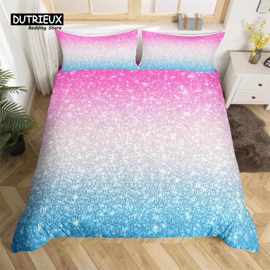 Colorful Glitter Duvet Cover Magical Fantasy Bedding Set Microfiber Fairy Dreamy Gradient Comforter Cover King For Boys Girls