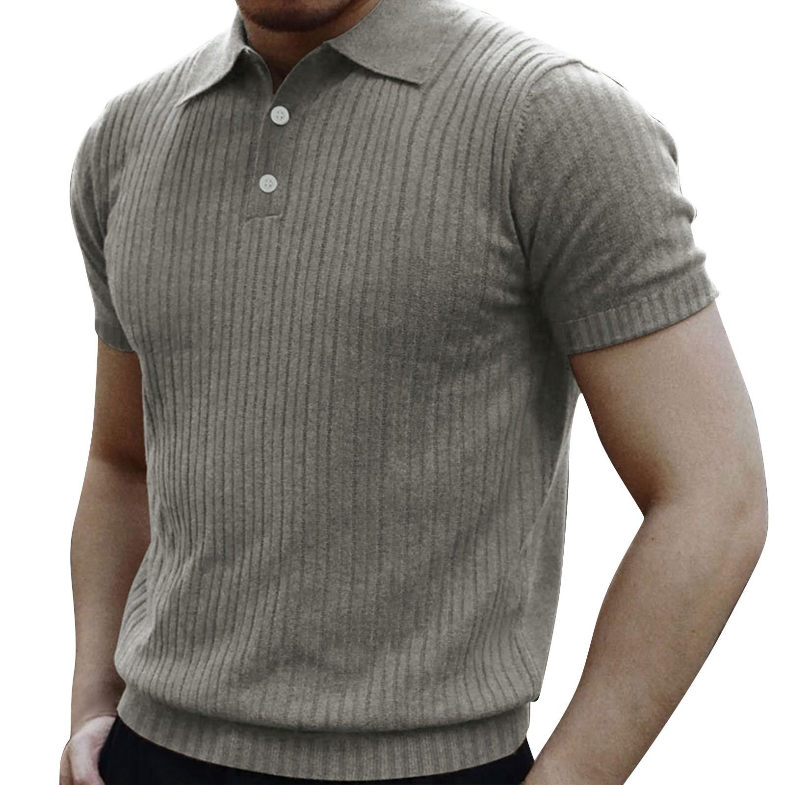 

Мужская цветная пуговица лацкан полосатый топ с коротким рукавом мужские повседневные модные топы L светло-серый