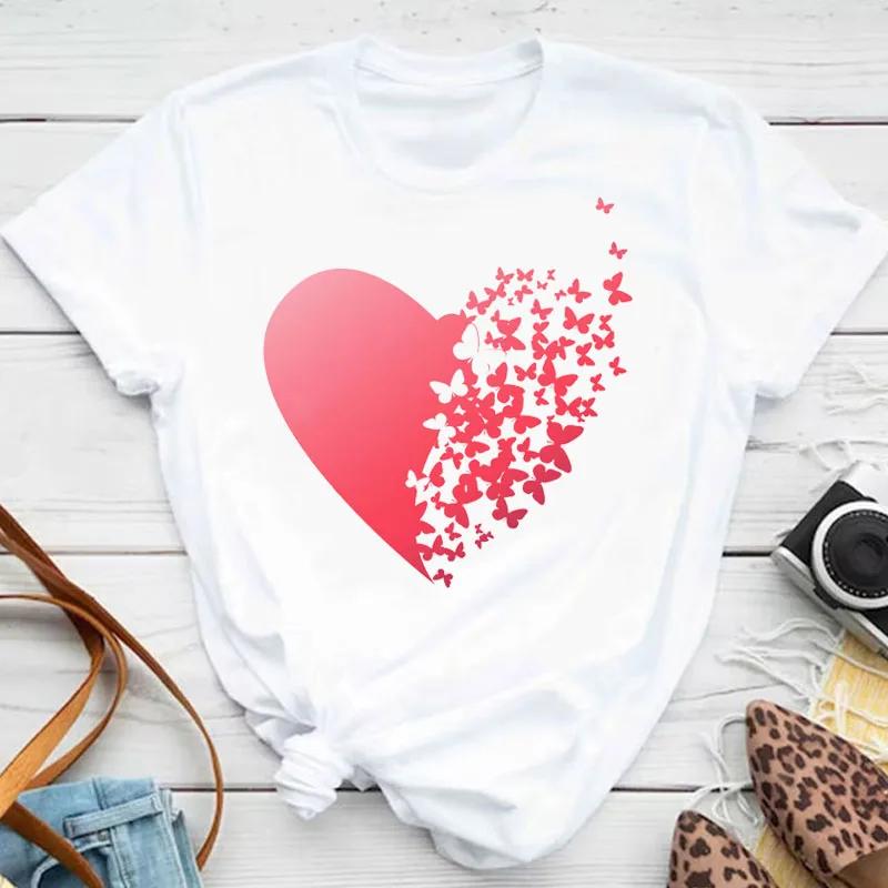 Unisexs Colorful Butterfly Petal Print Tshirt Short Sleeve Round Neck Cute Graphic Tee Shirts Female Tops Clothes