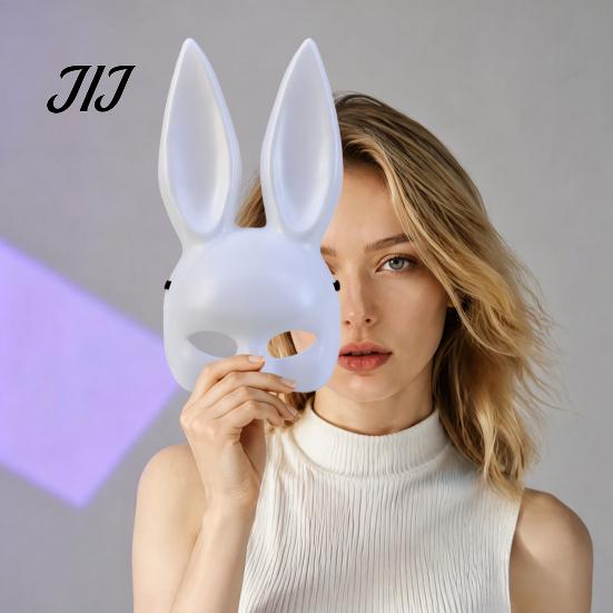 Soft Material Rabbit Mask Halloween Bunny Half Face Mask, Costume Prop with Long Realistic Animal Ears, Plastic Cosplay for Adults, Masquerade