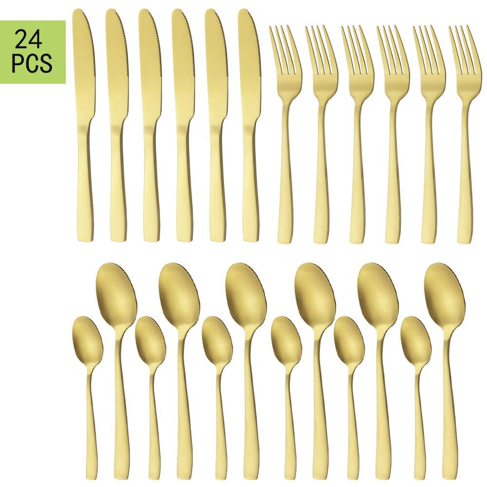 24ks Černé nádobí Nerezové příbory Večeře Nůž Lžíce Vidlička Dezertní lžičky Západní kouskové nádobí Sada kuchyňského nádobí