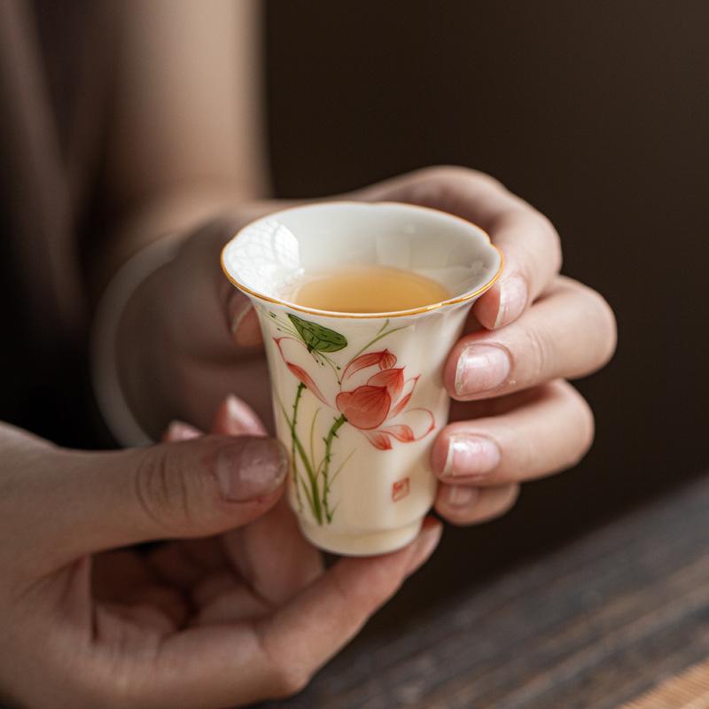 Honey Yellow Underglaze Hand Painted Aroma Cup Ceramic Sniffer Cup for Gongfu Tea Tasting Floral Design Chinese Style
