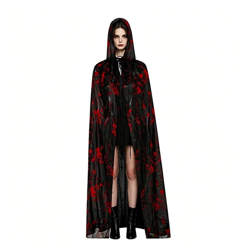 Breathable Blood Splatter Hooded Cloak Stretchy Fit Full Length Cape for Haunted House Games