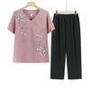 Summer Two-Piece Set for Middle-Aged and Elderly Women: Short-Sleeved T-shirt and Top.