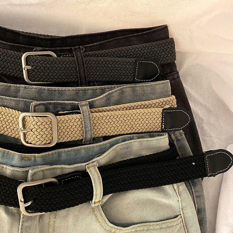 Unisex Fashionable Canvas Belt With No Hole Design And Chic Buckle Square