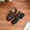 Yuanlitong Spring New Thick-soled Heightening Small Leather Shoes Women's Versatile Uniform Women's Shoes Horse Leather Pattern Small Gold Buckle Loa