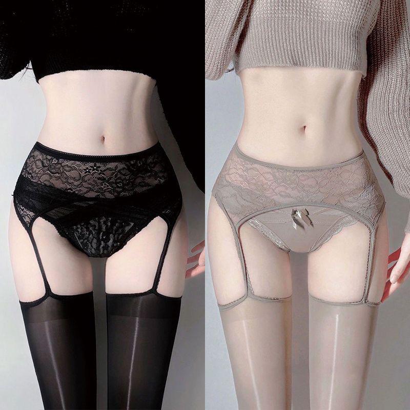 Débardeur en Dentelle de Soie Noire à l'Huile de Cheval Ultra-Doux avec Bas Sexy Hauts sur les Genoux