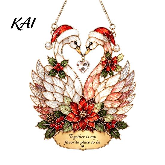 Love Symbol Home Decor Stained Glass Style Swan Pendant, Decorative Acrylic Suncatcher for Window Car Hanging Ornament And Christmas Tree Ornament,