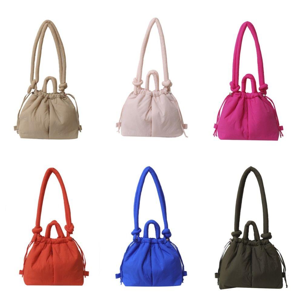 Dual-purpose Nylon Padded Tote Bag Solid Color Drawstring Backpack Casual Drawstring Tote Bag Work