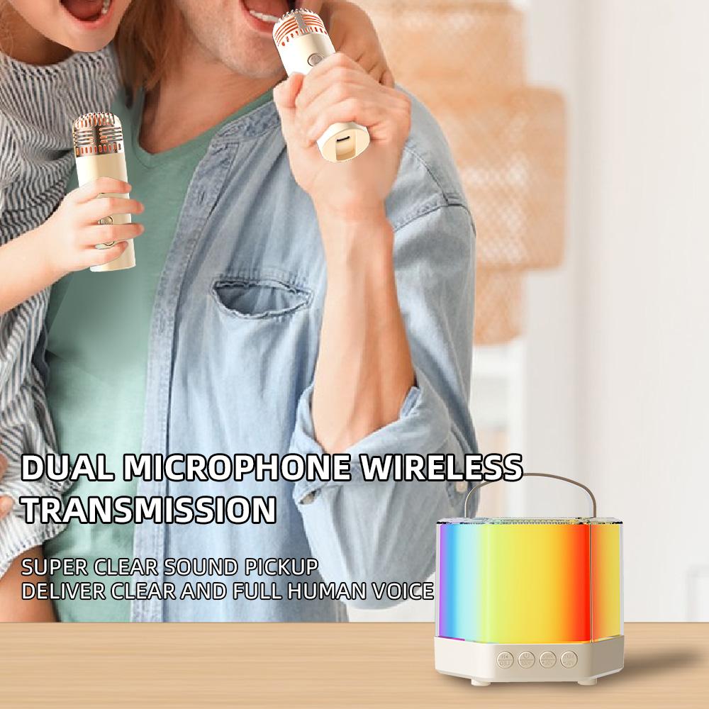 Karaoke Machine Mini Wireless Microphone and Speaker Set with 2 Microphone RGB Color Light Handheld