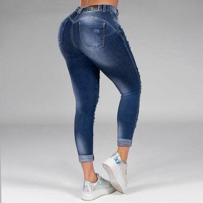 Blugii de damă europeni și americani cu găuri le fac să arate mai slabe, blugi elastici, pantaloni lungi, pantaloni de damă