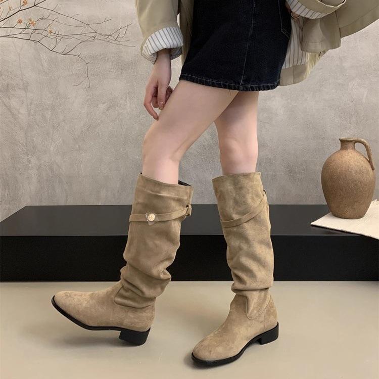 

[Фанфна] Французские ботильоны на толстом каблуке женские 2025 осень новые универсальные высокие и стройнящие длинные сапоги 39