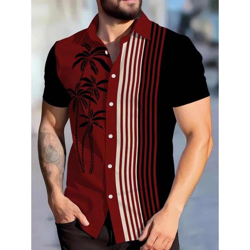 Men's Hawaiian Casual Shirt, Stylish Digitally Printed Graphic Button-Up Short Sleeve Shirt, Perfect for Vacation and Beach Vacation Wear