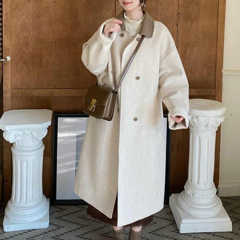 High-end Small Woolen Coat for Women In Winter Korean Style Loose Mid-length Knee-length Woolen Coat S