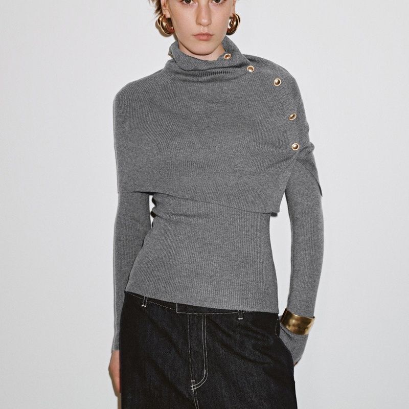 Za New Fall Women's Clothing 2025 Fashion Wind Fashion Two Pieces Metal Buckle Long Sleeves Knitwear Uwg950209