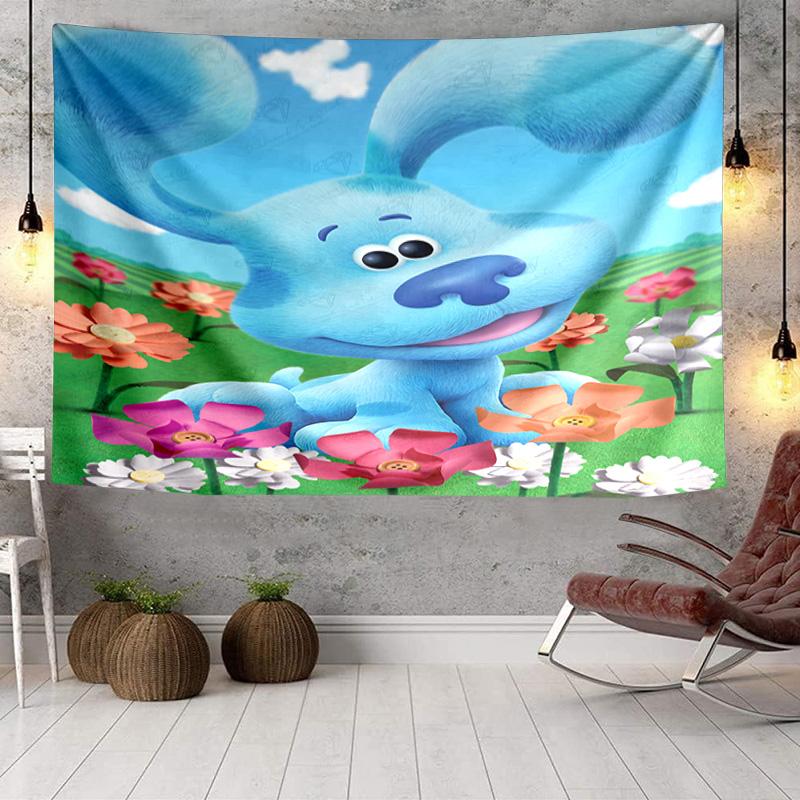 Cartoon Blue Dog Tapestry, Unique Design Tapestry, Wall Decor for Bedroom,Livingroom, Playroom,Heartwarming Fan Holiday Gifts
