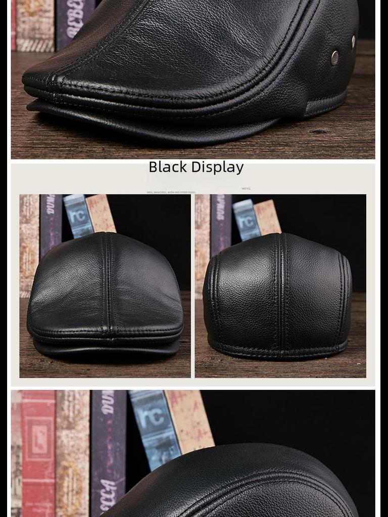 Herrehatt i ekte skinn – Stilig, varm, tykk kuskinnberet for middelaldrende og eldre (Høst vinter)